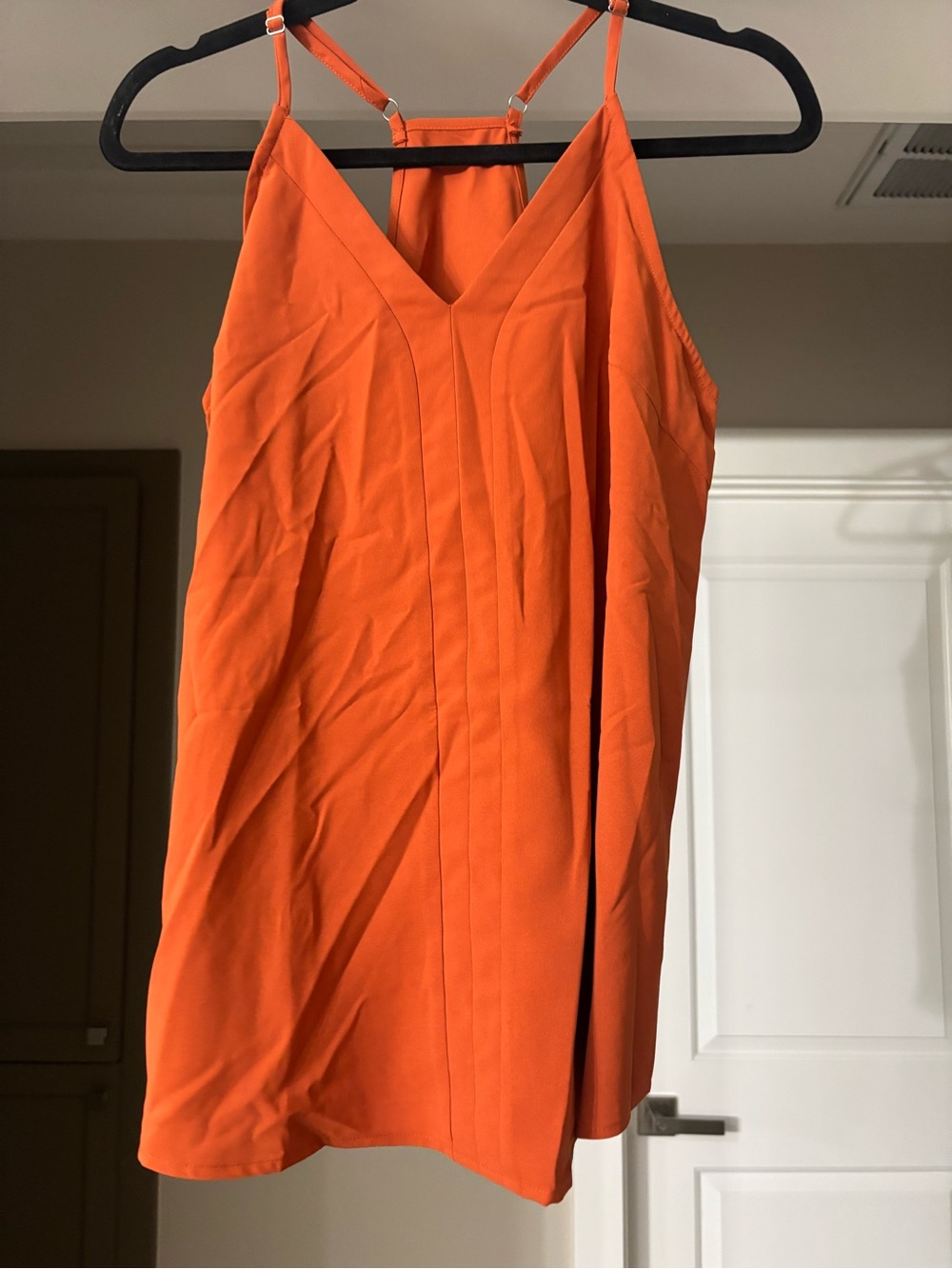 Sleeveless V-Neck Orange Tank Top with Spaghetti Straps